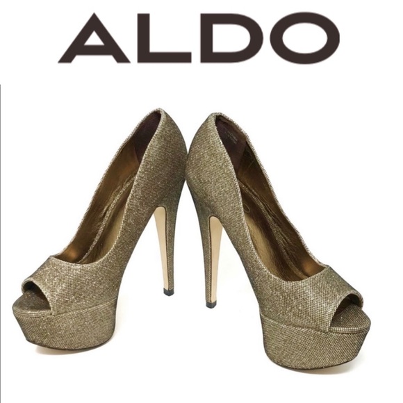 Aldo Vannice Gold Glitter Stilettos Open Toe 35 5 - Picture 3 of 11